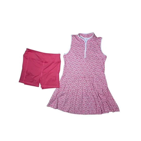 Sigrid Olsen Pink White Pleated Tennis Golf Mini Dress W Shorts Mandala M NWOT - Picture 4 of 11
